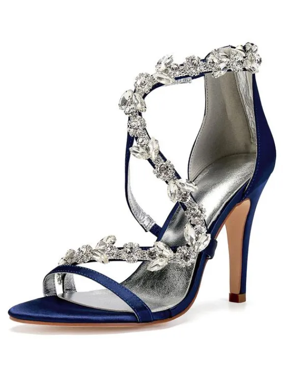 Sandales mariée ivoire en satin talon haut décoré des diamants artificiels