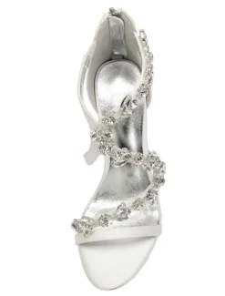 Sandales mariée ivoire en satin talon haut décoré des diamants artificiels