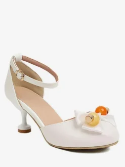 Sandales Mignonne Lolita N艙uds Bout Rond Cuir PU Beige Chaussures D'été Lolita