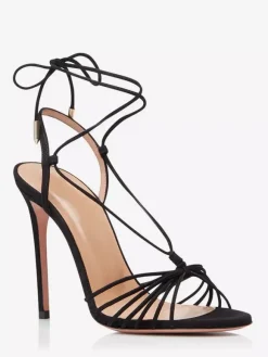 Sandales noires en daim à talons hauts et bout ouvert chaussures habillées à lacets