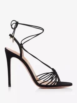 Sandales noires en daim à talons hauts et bout ouvert chaussures habillées à lacets