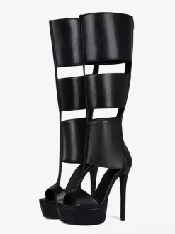 Sandales noires montantes à plateforme et bout ouvert style gladiateur unisexe