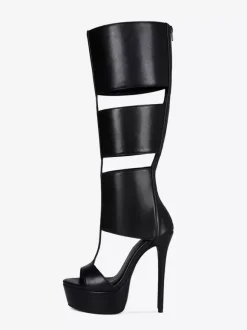 Sandales noires montantes à plateforme et bout ouvert style gladiateur unisexe