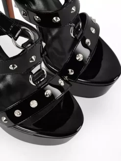 Sandales noires sexy à plateforme et lanières perlées pour femmes