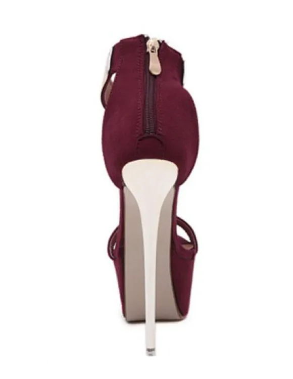 Sandales sexy femme bordeaux en PU plateforme talon aiguille