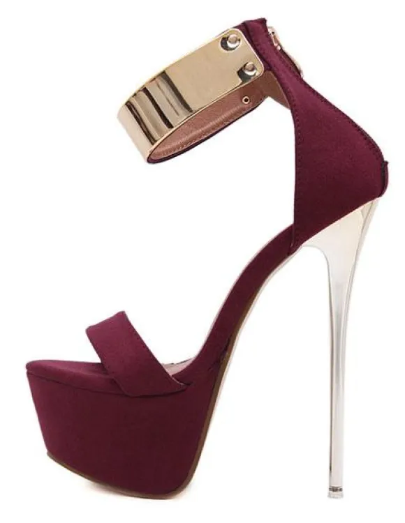 Sandales sexy femme bordeaux en PU plateforme talon aiguille