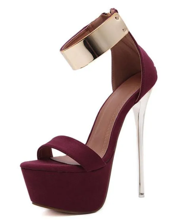 Sandales sexy femme bordeaux en PU plateforme talon aiguille