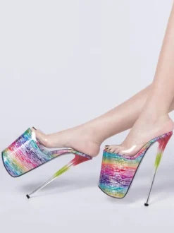 Sandales sexy femme rouge en PU plateforme à talon haut