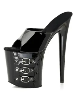 Sandales sexy pour femme rouge PVC supérieur bout ouvert talon aiguille ciel mules à talons hauts