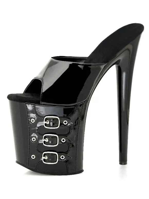 Sandales sexy pour femme rouge PVC supérieur bout ouvert talon aiguille ciel mules à talons hauts