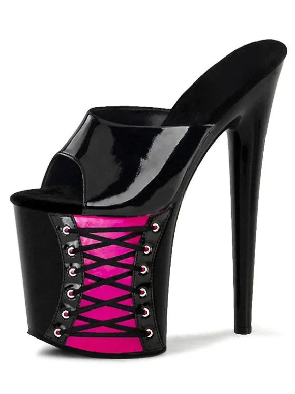 Sandales sexy pour femme rouge PVC supérieur bout ouvert talon aiguille ciel mules à talons hauts
