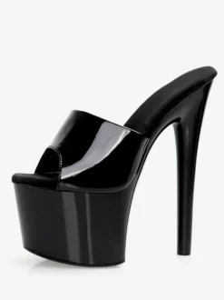 Sandales sexy pour femmes en cuir PU noir bout rond 2.8 