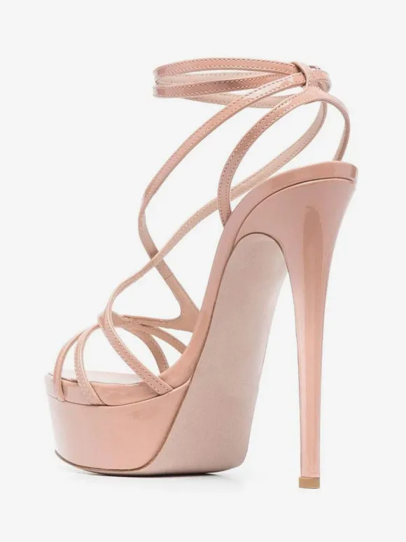 Sandales sexy pour femmes plateforme noire bout ouvert lanières talons hauts