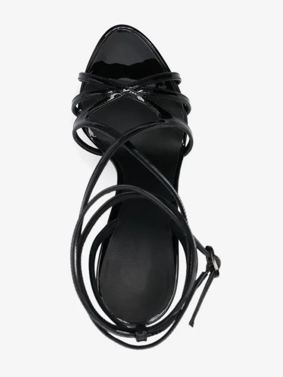 Sandales sexy pour femmes plateforme noire bout ouvert lanières talons hauts