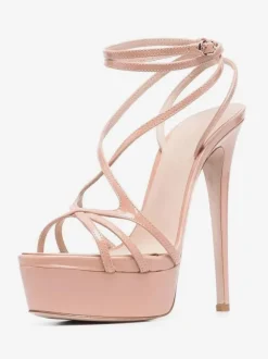 Sandales sexy pour femmes plateforme noire bout ouvert lanières talons hauts