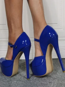 Sandales sexy pour grande taille bleu Royal tige en PU verni 1.6 "6.1" chaussures Sexy chaussures grande taille
