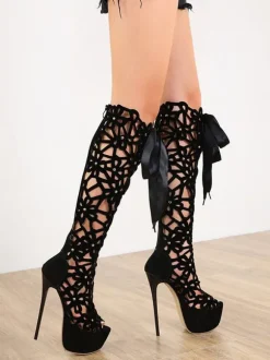 Sandales Sexy à Talons Hauts avec Bout Pointu en Cuir Synthétique Unicolore