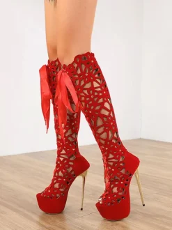 Sandales Sexy à Talons Hauts avec Bout Pointu en Cuir Synthétique Unicolore