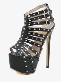Sandales Sexy à Talons Hauts avec Bout Ouvert à Lacets Unicolore