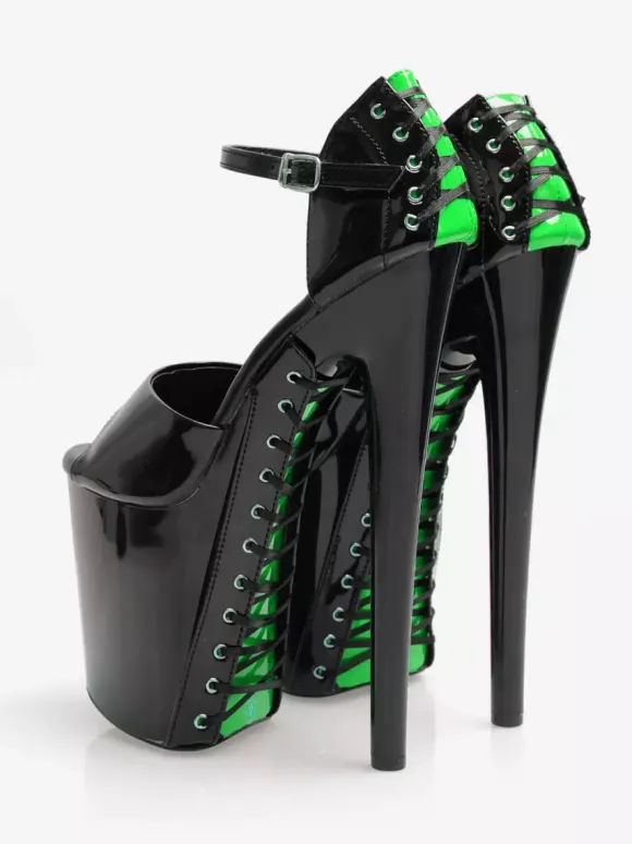 Sandales Sexy à Talons Hauts Cuir PU Vert Herbe Bout Rond Chaussures Sexy