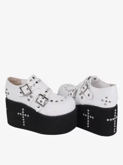 Sandales Sweet Lolita avec 艙illets bout rond cuir PU métallique chaussures d'été blanches Lolita