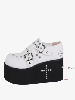 Sandales Sweet Lolita avec 艙illets bout rond cuir PU métallique chaussures d'été blanches Lolita