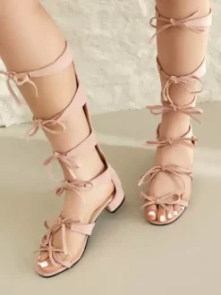 Sandales Sweet Lolita avec n艙uds et bout rond en daim chaussures d'été Lolita blanches et écru
