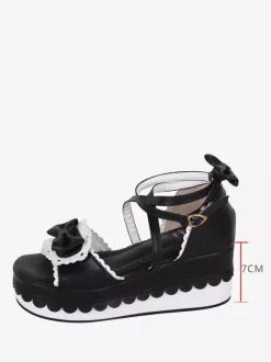 Sandales Sweet Lolita noires en cuir PU avec n艙ud papillon chaussures d'été kawaii