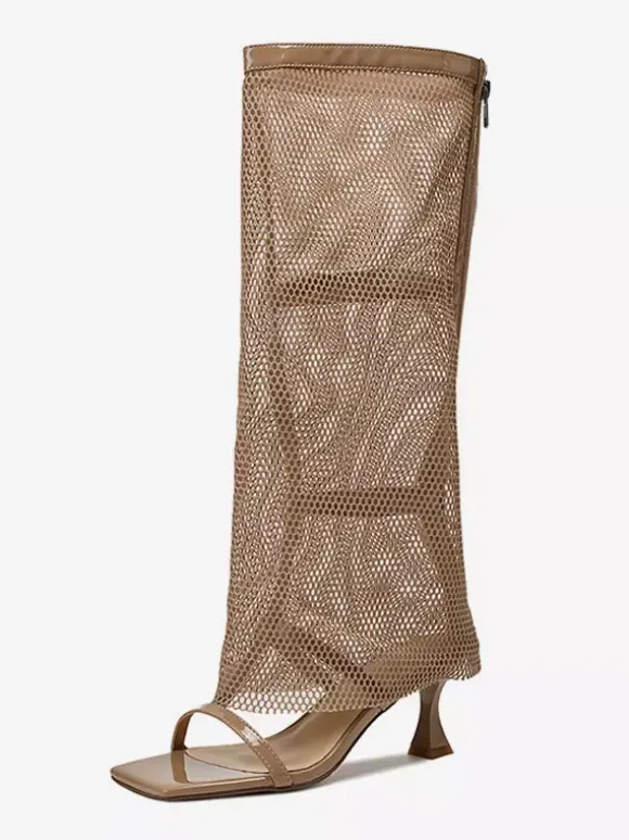 Sandales à talon chaton et bout ouvert en maille pour femmes