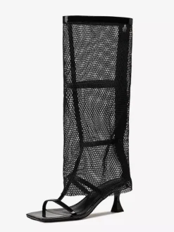 Sandales à talon chaton et bout ouvert en maille pour femmes