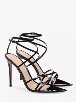 Sandales à talon pour femmes bout pointu talon aiguille sandales en PU verni