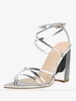 Sandales À Talons Blocs Chaussures Noires À Talons Hauts Brides À Bout Pointu