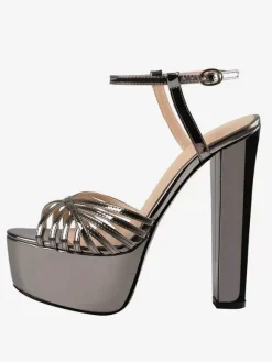 Sandales à talons chaussures femmes bout rond talons épais cuir PU