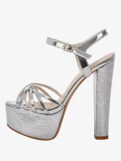 Sandales à talons chaussures femmes bout rond talons épais cuir PU