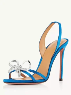 Sandales À Talons Hauts Aiguille Femmes Strass N艙ud Chaussures De Soirée De Bal