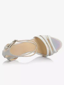 Sandales à talons hauts argentées pour femmes bout ouvert bride à la cheville chaussures de mariée