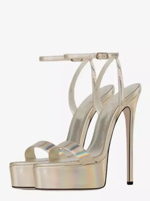 Sandales à talons hauts dorées à plateforme et bout ouvert chaussures sexy à talons hauts