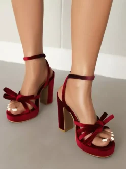 Sandales à talons hauts en satin avec plateforme et n艙ud bout ouvert chaussures de fête à talons épais