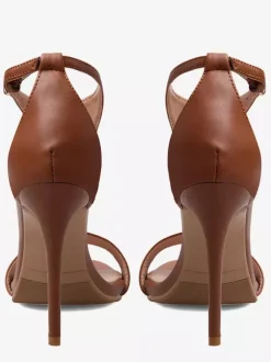 Sandales à talons hauts marron pour femmes bout ouvert talon aiguille en forme de T