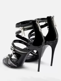Sandales à talons hauts noires chaussures femme à lanières avec fermeture éclair
