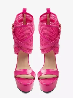 Sandales à talons hauts pour femmes plateforme en maille bout ouvert bride cheville