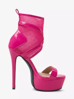 Sandales à talons hauts pour femmes plateforme en maille bout ouvert bride cheville