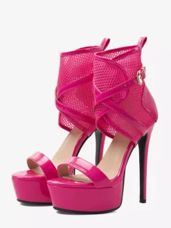 Sandales à talons hauts pour femmes plateforme en maille bout ouvert bride cheville