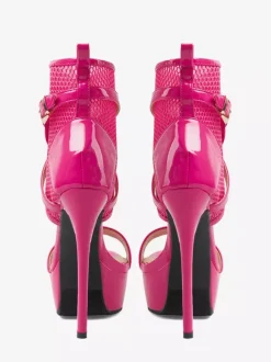 Sandales à talons hauts pour femmes plateforme en maille bout ouvert bride cheville