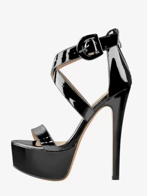 Sandales à talons hauts sexy chaussures à talons aiguilles croisés et à plateforme boucle