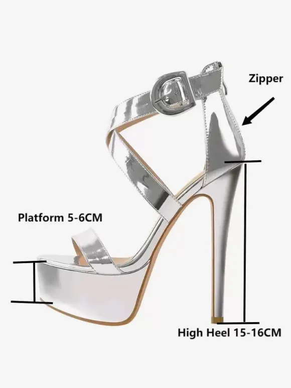 Sandales à talons hauts sexy chaussures à talons aiguilles croisés et à plateforme boucle