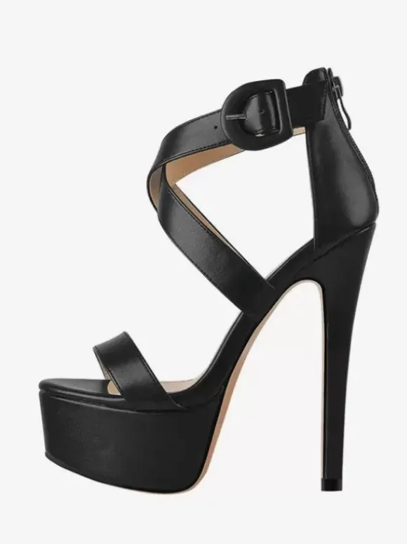 Sandales à talons hauts sexy chaussures à talons aiguilles croisés et à plateforme boucle