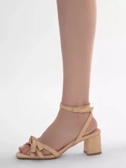 Sandales à talons épais pour femmes bout ouvert n艙ud bride à la cheville