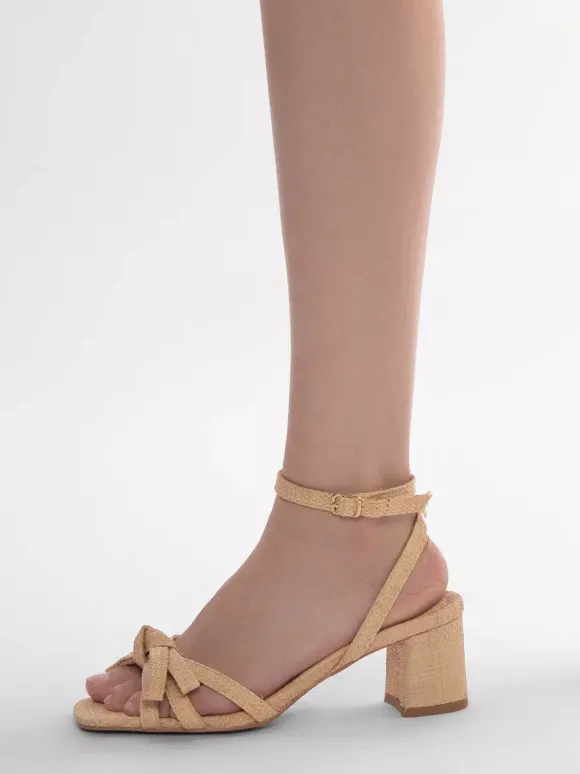 Sandales à talons épais pour femmes bout ouvert n艙ud bride à la cheville
