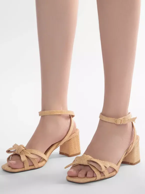 Sandales à talons épais pour femmes bout ouvert n艙ud bride à la cheville